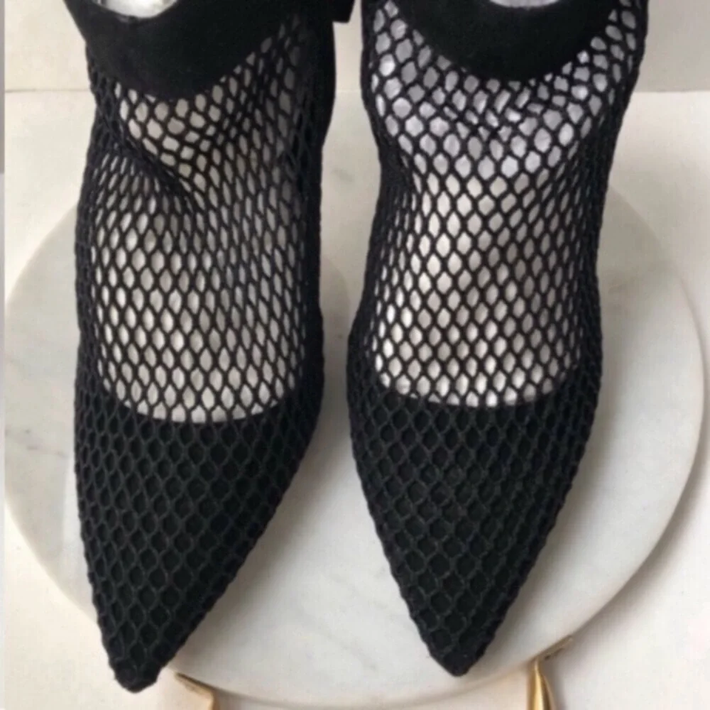 NEW BRIAN ATWOOD Black Mesh Ankle Boots